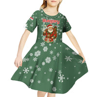 Hungary Christmas Kid Short Sleeve Dress with Green Snowflake Pattern Santa Claus Motif - Wonder Print Shop