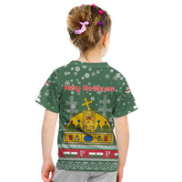 Hungary Christmas Kid T Shirt with Green Snowflake Pattern Santa Claus Motif - Wonder Print Shop