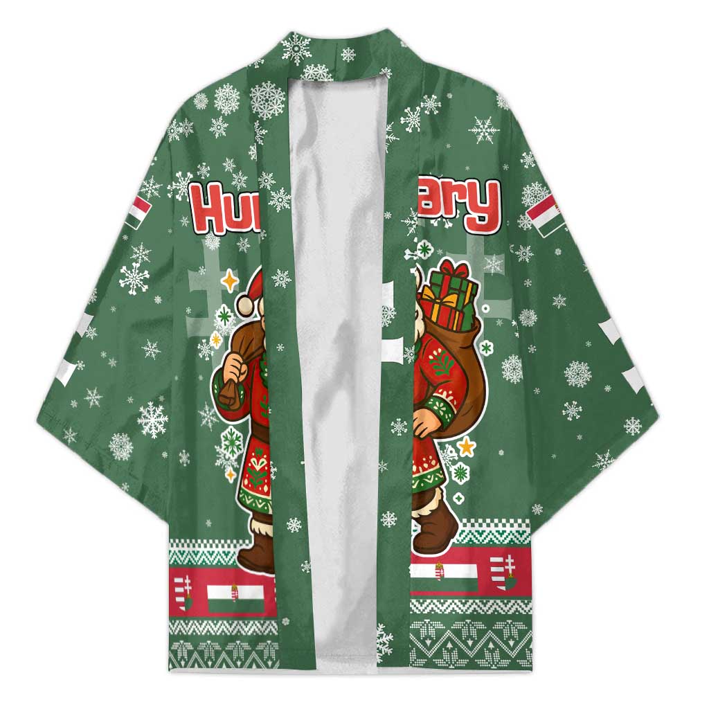 Hungary Christmas Kimono with Green Snowflake Pattern Santa Claus Motif - Wonder Print Shop