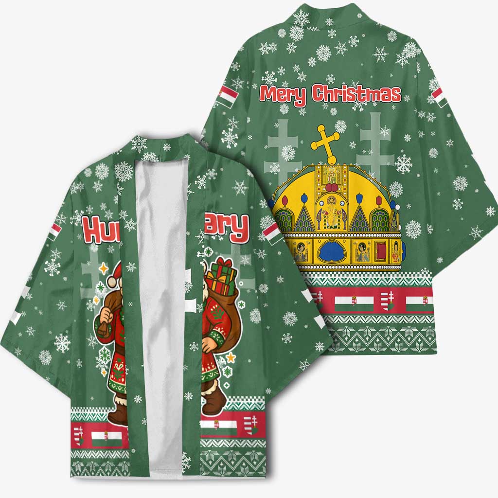 Hungary Christmas Kimono with Green Snowflake Pattern Santa Claus Motif - Wonder Print Shop