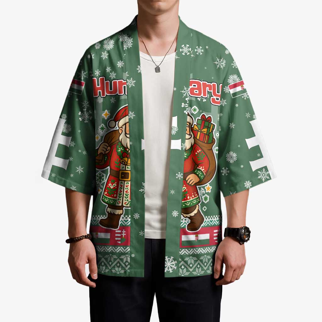 Hungary Christmas Kimono with Green Snowflake Pattern Santa Claus Motif - Wonder Print Shop