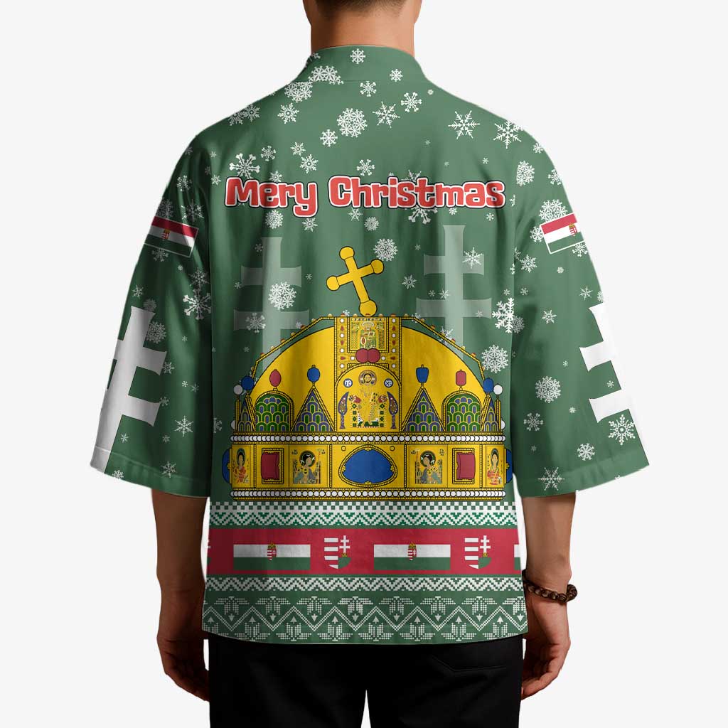 Hungary Christmas Kimono with Green Snowflake Pattern Santa Claus Motif - Wonder Print Shop
