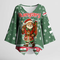 Hungary Christmas Kimono Sleeve Blouse with Green Snowflake Pattern Santa Claus Motif - Wonder Print Shop