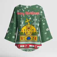 Hungary Christmas Kimono Sleeve Blouse with Green Snowflake Pattern Santa Claus Motif - Wonder Print Shop