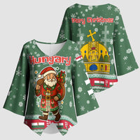 Hungary Christmas Kimono Sleeve Blouse with Green Snowflake Pattern Santa Claus Motif - Wonder Print Shop