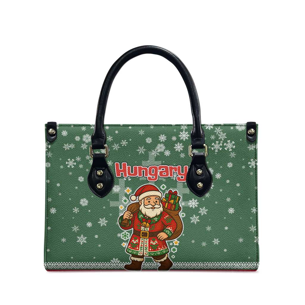 Hungary Christmas Leather Bag with Green Snowflake Pattern Santa Claus Motif - Wonder Print Shop