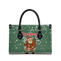 Hungary Christmas Leather Bag with Green Snowflake Pattern Santa Claus Motif - Wonder Print Shop