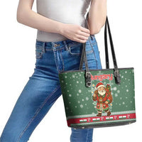 Hungary Christmas Leather Tote Bag with Green Snowflake Pattern Santa Claus Motif - Wonder Print Shop