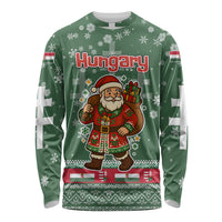 Hungary Christmas Long Sleeve Shirt with Green Snowflake Pattern Santa Claus Motif - Wonder Print Shop