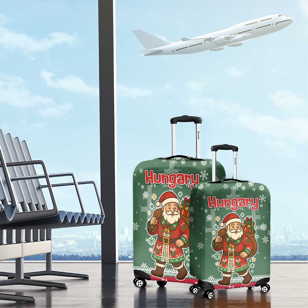 Hungary Christmas Luggage Cover with Green Snowflake Pattern Santa Claus Motif - Wonder Print Shop