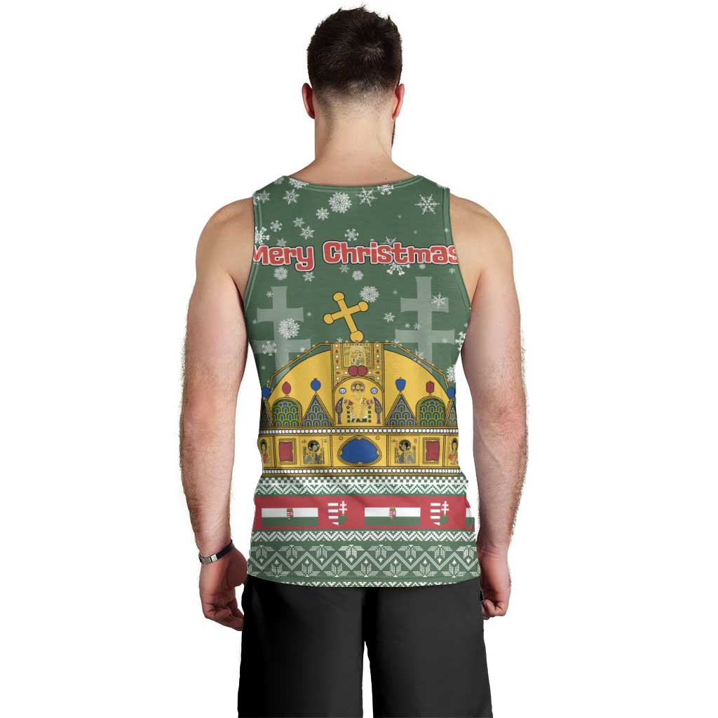 Hungary Christmas Men Tank Top with Green Snowflake Pattern Santa Claus Motif - Wonder Print Shop