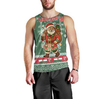 Hungary Christmas Men Tank Top with Green Snowflake Pattern Santa Claus Motif - Wonder Print Shop