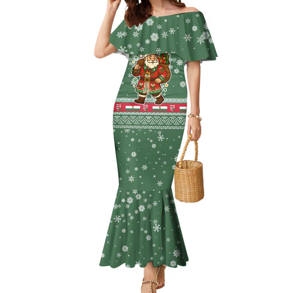 Hungary Christmas Mermaid Dress with Green Snowflake Pattern Santa Claus Motif - Wonder Print Shop