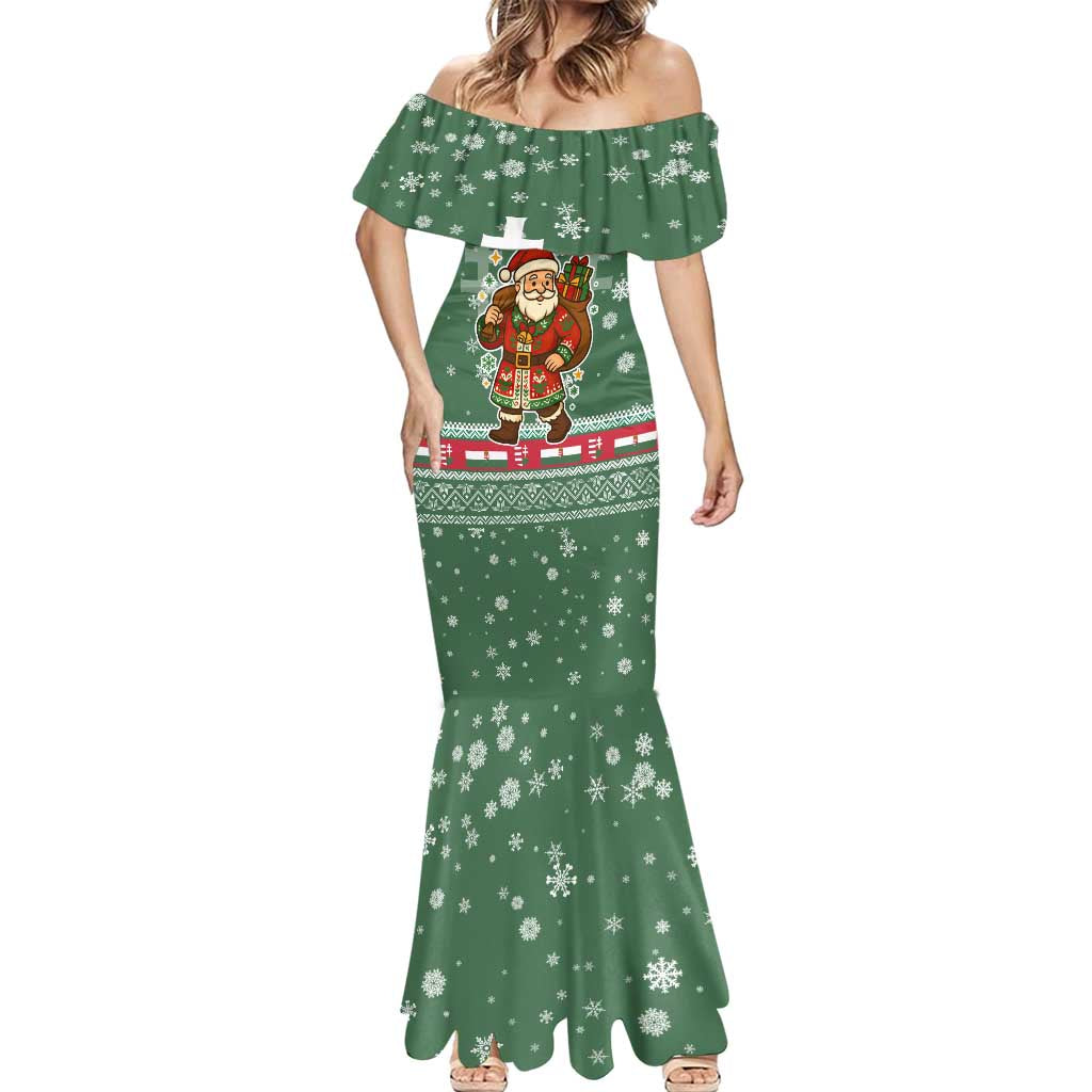 Hungary Christmas Mermaid Dress with Green Snowflake Pattern Santa Claus Motif - Wonder Print Shop