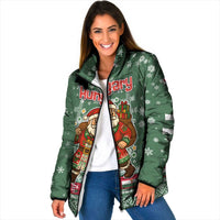Hungary Christmas Padded Jacket with Green Snowflake Pattern Santa Claus Motif - Wonder Print Shop