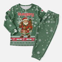 Hungary Christmas Pajama Set with Green Snowflake Pattern Santa Claus Motif - Wonder Print Shop