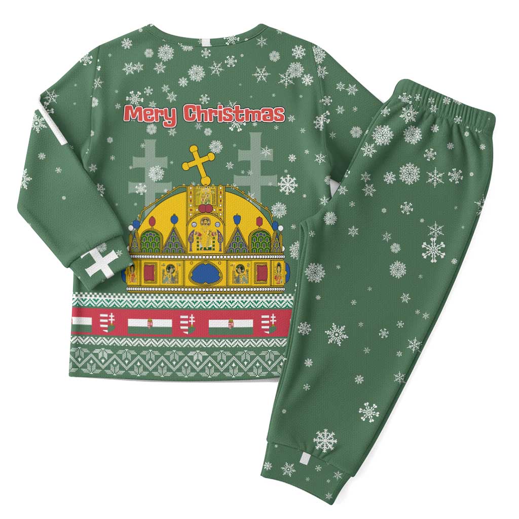 Hungary Christmas Pajama Set with Green Snowflake Pattern Santa Claus Motif - Wonder Print Shop