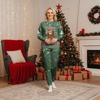 Hungary Christmas Pajama Set with Green Snowflake Pattern Santa Claus Motif - Wonder Print Shop