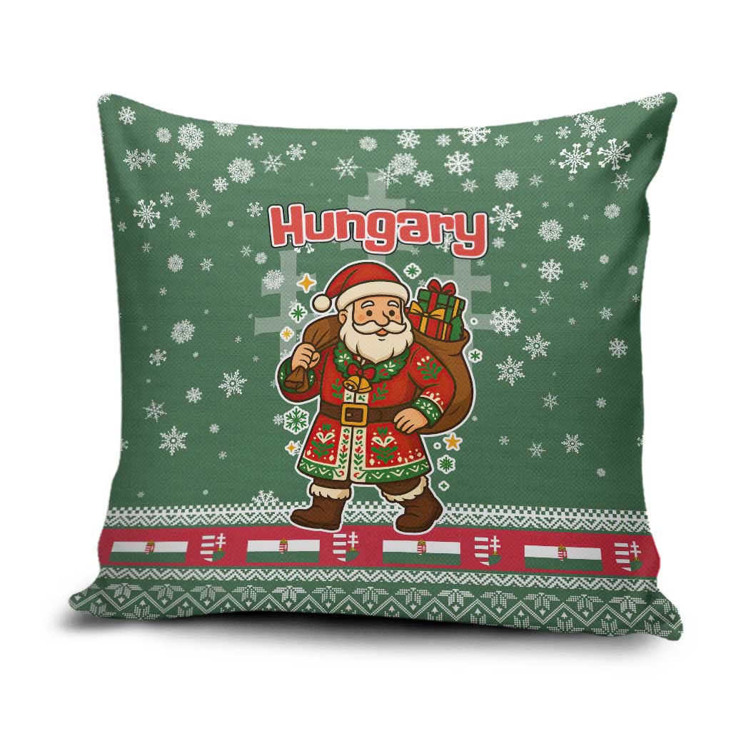 Hungary Christmas Pillow Cover with Green Snowflake Pattern Santa Claus Motif - Wonder Print Shop
