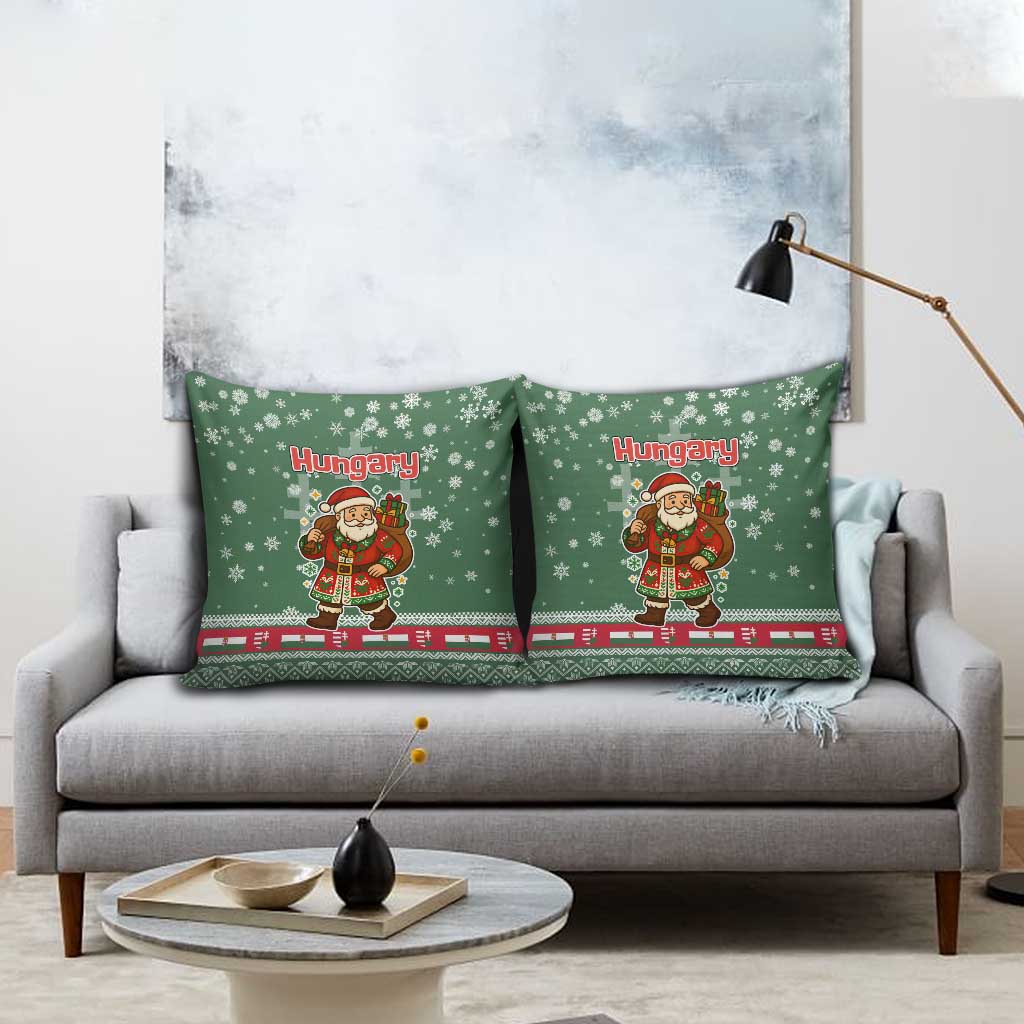 Hungary Christmas Pillow Cover with Green Snowflake Pattern Santa Claus Motif - Wonder Print Shop