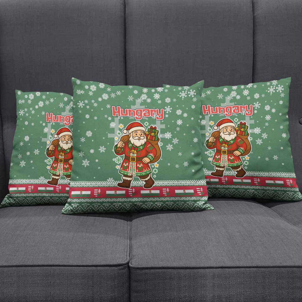 Hungary Christmas Pillow Cover with Green Snowflake Pattern Santa Claus Motif - Wonder Print Shop