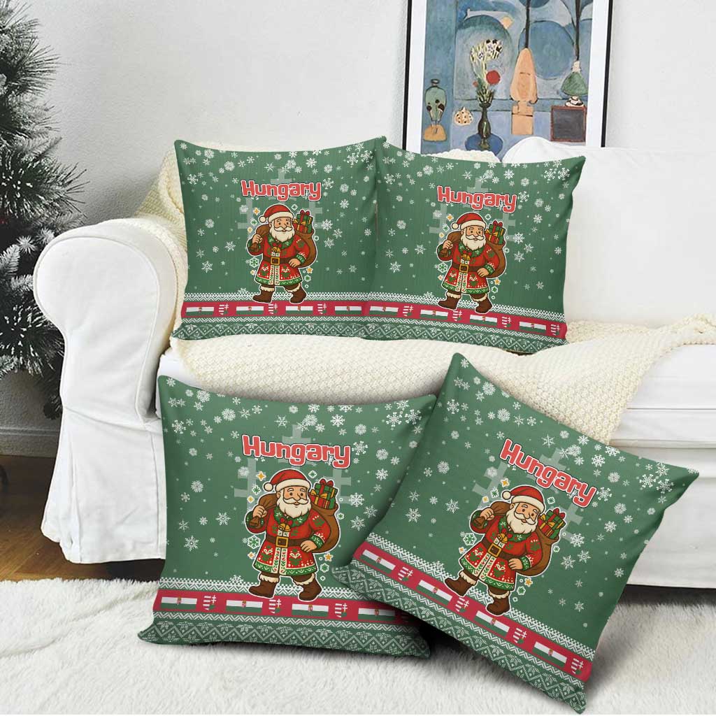 Hungary Christmas Pillow Cover with Green Snowflake Pattern Santa Claus Motif - Wonder Print Shop