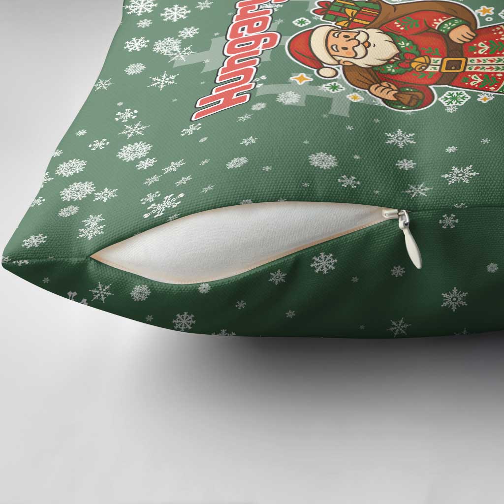 Hungary Christmas Pillow Cover with Green Snowflake Pattern Santa Claus Motif - Wonder Print Shop