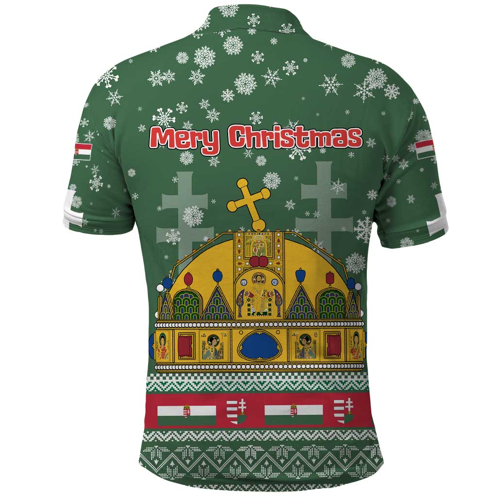 Hungary Christmas Polo Shirt with Green Snowflake Pattern Santa Claus Motif - Wonder Print Shop