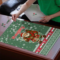 Hungary Christmas Puzzle with Green Snowflake Pattern Santa Claus Motif - Wonder Print Shop