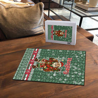 Hungary Christmas Puzzle with Green Snowflake Pattern Santa Claus Motif - Wonder Print Shop