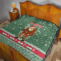 Hungary Christmas Quilt with Green Snowflake Pattern Santa Claus Motif - Wonder Print Shop