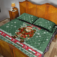Hungary Christmas Quilt Bed Set with Green Snowflake Pattern Santa Claus Motif - Wonder Print Shop