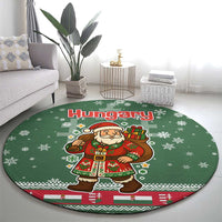 Hungary Christmas Round Carpet with Green Snowflake Pattern Santa Claus Motif - Wonder Print Shop