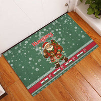 Hungary Christmas Rubber Doormat with Green Snowflake Pattern Santa Claus Motif - Wonder Print Shop