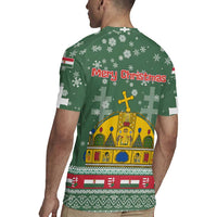 Hungary Christmas Rugby Jersey with Green Snowflake Pattern Santa Claus Motif - Wonder Print Shop
