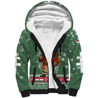 Hungary Christmas Sherpa Hoodie with Green Snowflake Pattern Santa Claus Motif - Wonder Print Shop