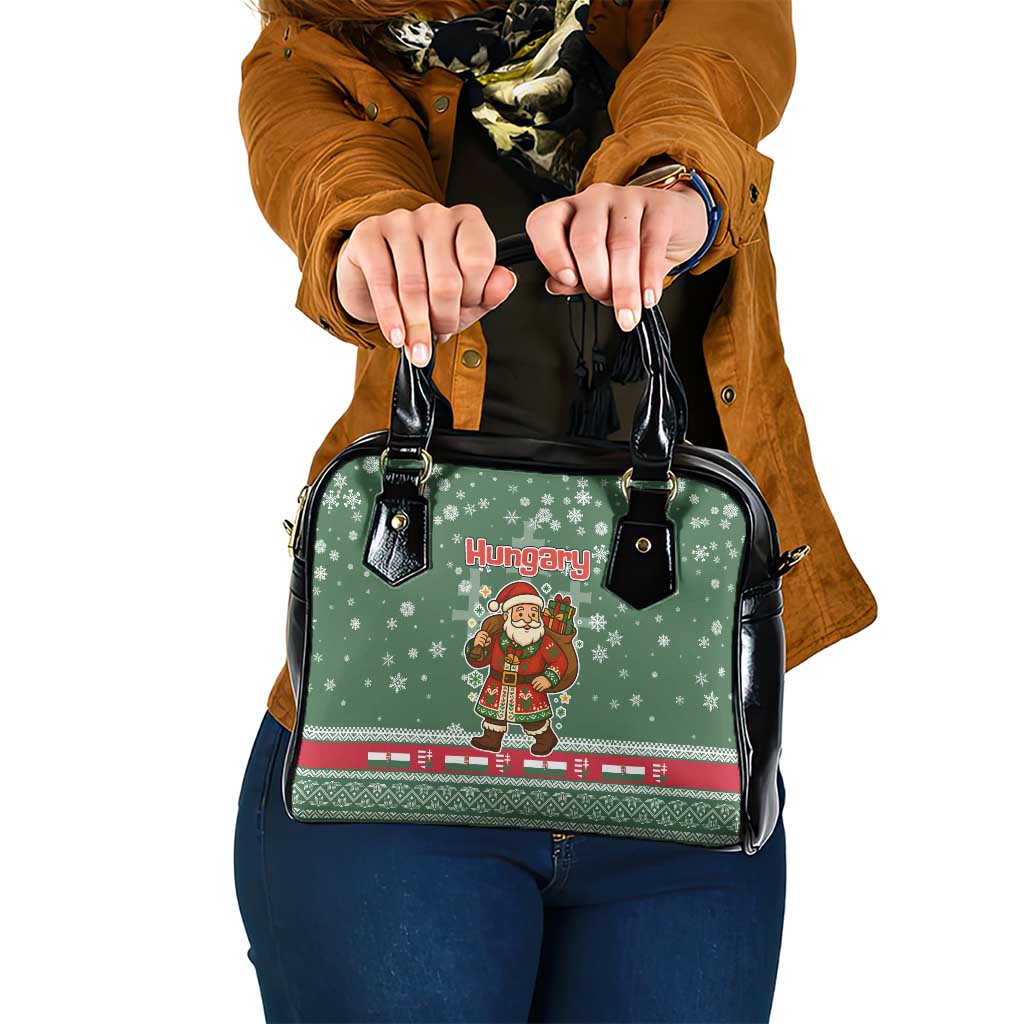 Hungary Christmas Shoulder Handbag with Green Snowflake Pattern Santa Claus Motif - Wonder Print Shop