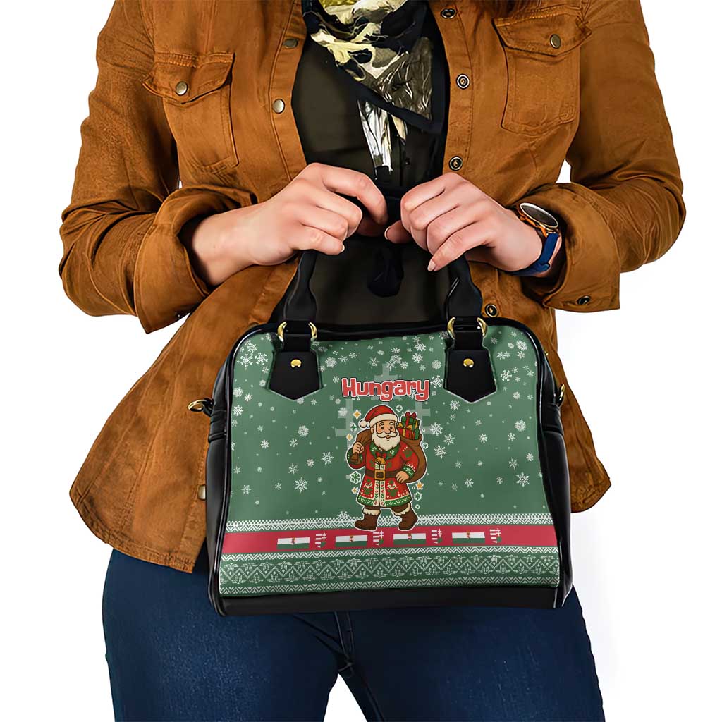 Hungary Christmas Shoulder Handbag with Green Snowflake Pattern Santa Claus Motif - Wonder Print Shop