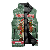 Hungary Christmas Sleeveless Puffer Jacket with Green Snowflake Pattern Santa Claus Motif - Wonder Print Shop