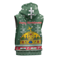 Hungary Christmas Sleeveless Zip Hoodie with Green Snowflake Pattern Santa Claus Motif - Wonder Print Shop