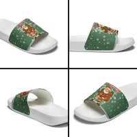 Hungary Christmas Slide Sandals with Green Snowflake Pattern Santa Claus Motif - Wonder Print Shop