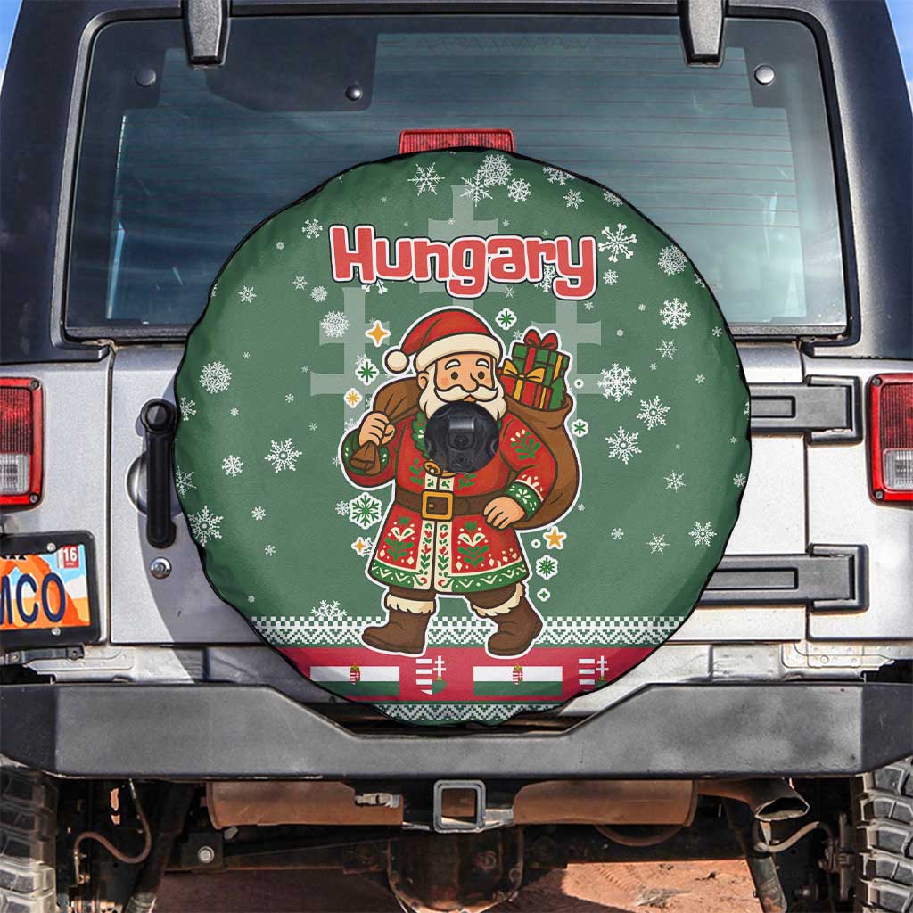 Hungary Christmas Spare Tire Cover with Green Snowflake Pattern Santa Claus Motif - Wonder Print Shop