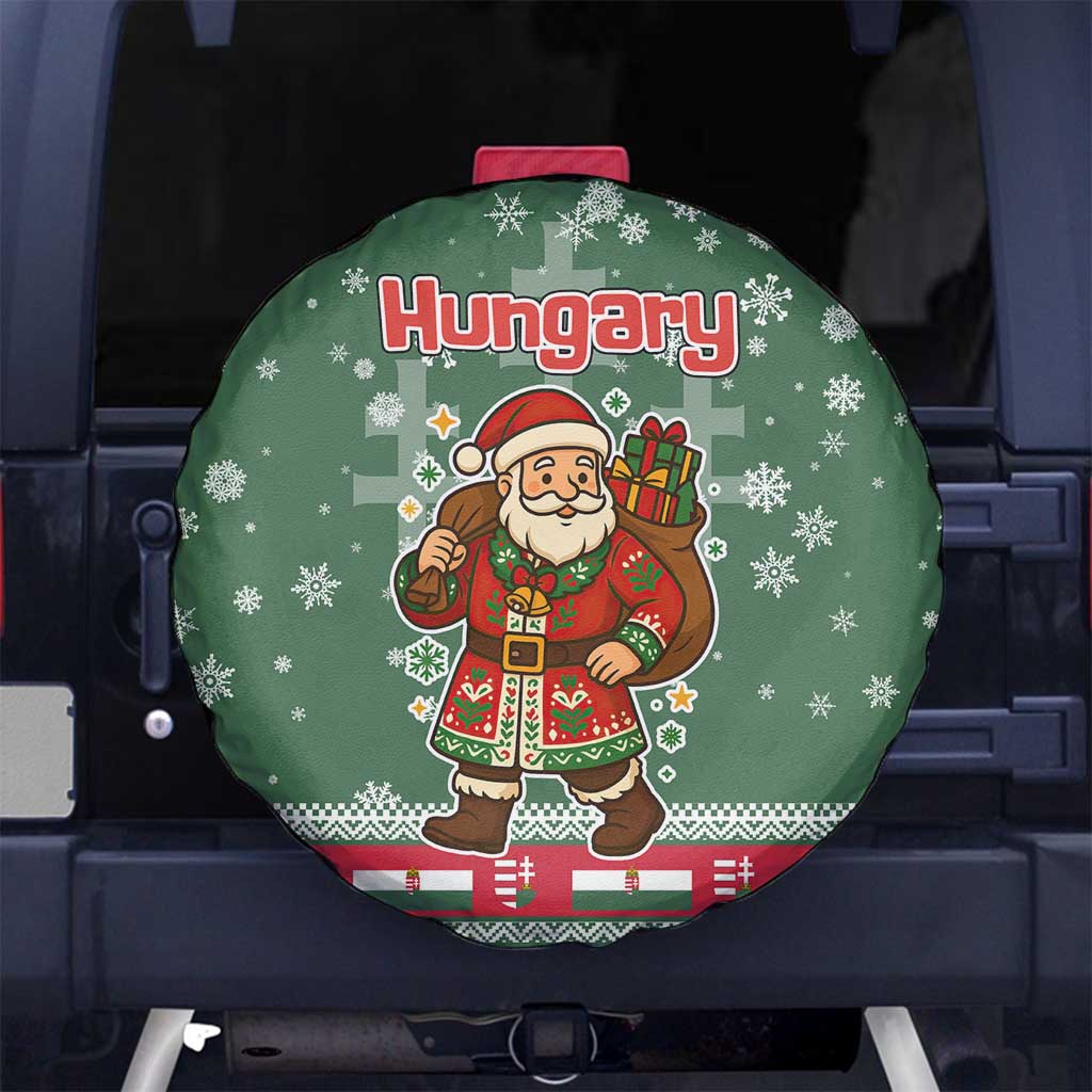 Hungary Christmas Spare Tire Cover with Green Snowflake Pattern Santa Claus Motif - Wonder Print Shop