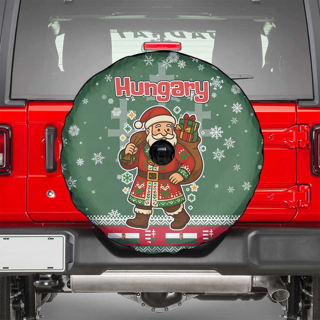 Hungary Christmas Spare Tire Cover with Green Snowflake Pattern Santa Claus Motif - Wonder Print Shop