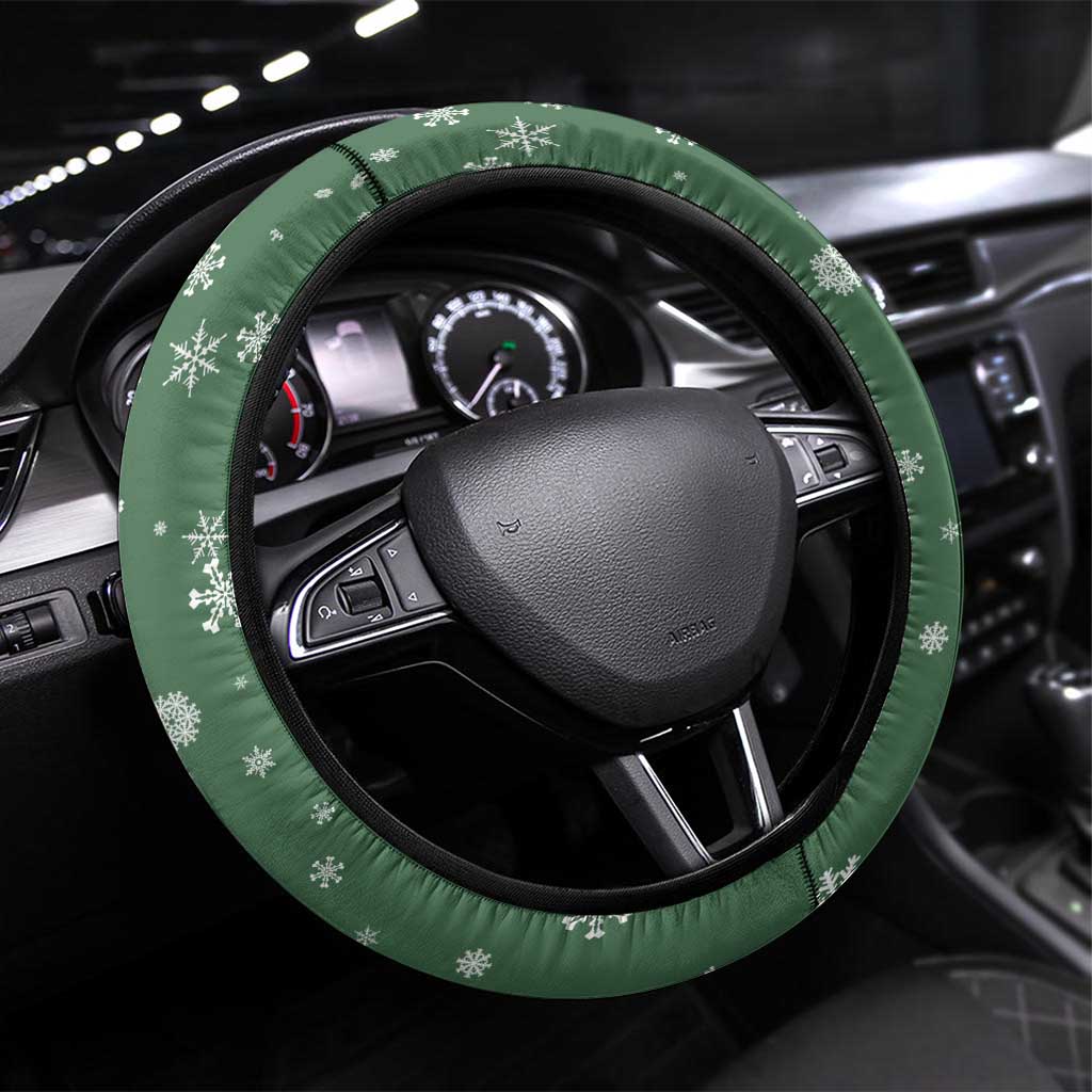 Hungary Christmas Steering Wheel Cover with Green Snowflake Pattern Santa Claus Motif - Wonder Print Shop