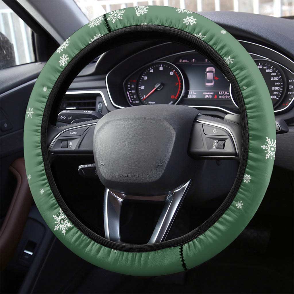 Hungary Christmas Steering Wheel Cover with Green Snowflake Pattern Santa Claus Motif - Wonder Print Shop
