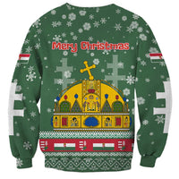 Hungary Christmas Sweatshirt with Green Snowflake Pattern Santa Claus Motif - Wonder Print Shop