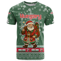 Hungary Christmas T Shirt with Green Snowflake Pattern Santa Claus Motif - Wonder Print Shop