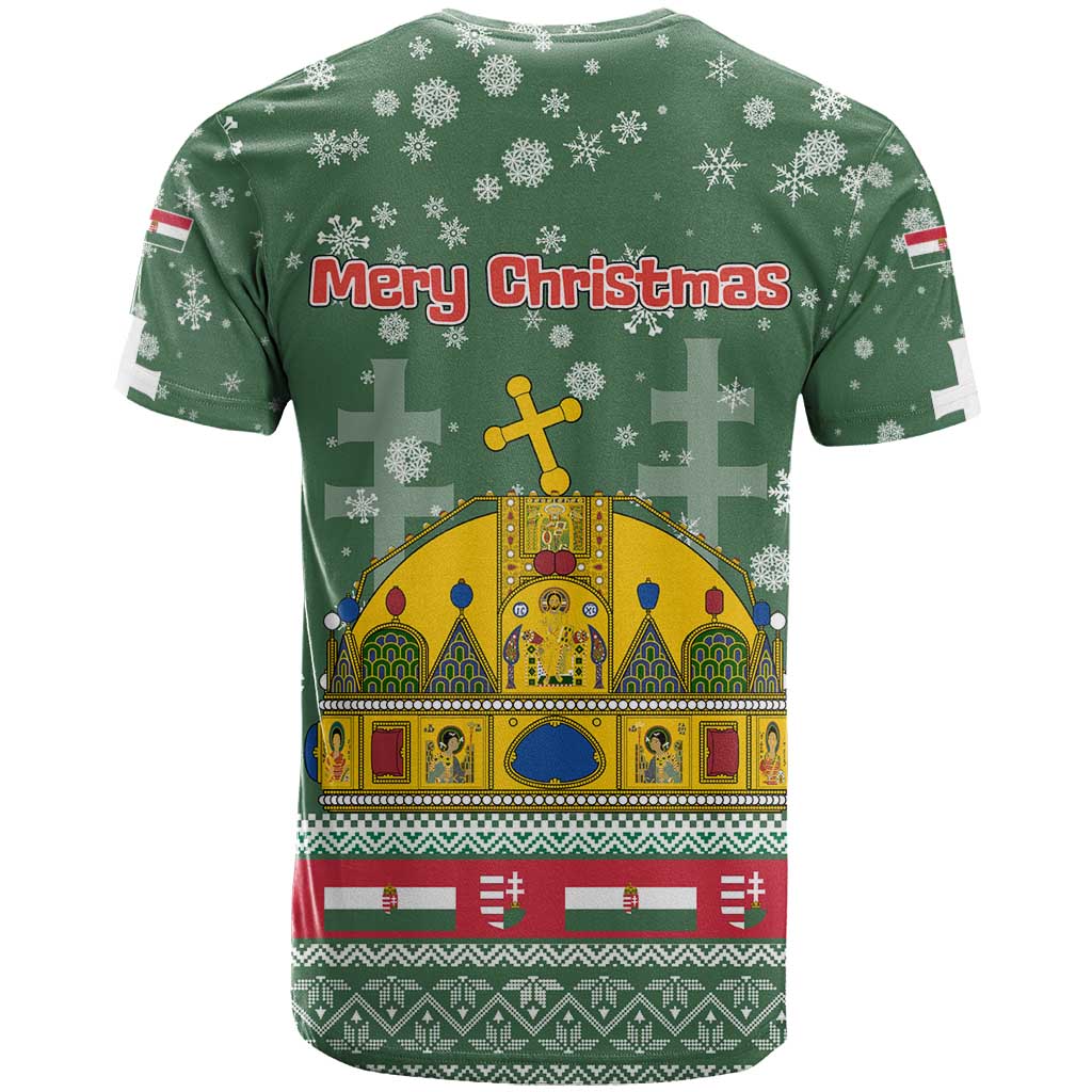 Hungary Christmas T Shirt with Green Snowflake Pattern Santa Claus Motif - Wonder Print Shop