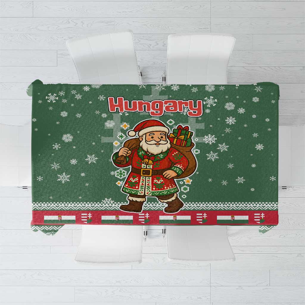 Hungary Christmas Tablecloth with Green Snowflake Pattern Santa Claus Motif - Wonder Print Shop